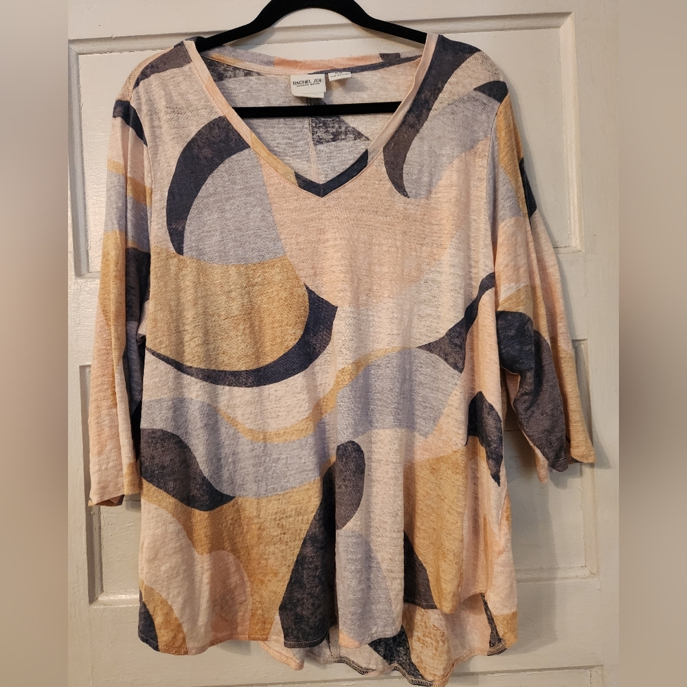 Rachel Zoe Sweater, 100% Linen, Abstract Pattern, Pink, lightweight, Size 1X EUC